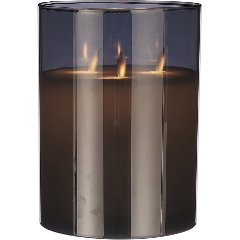 Mica Decorations LED Kaars - H20 x Ø15 cm - Glas|Wax - Grijs