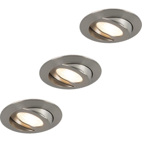 QAZQA Set van 3 inbouwspots staal incl. LED IP44 - Relax LED