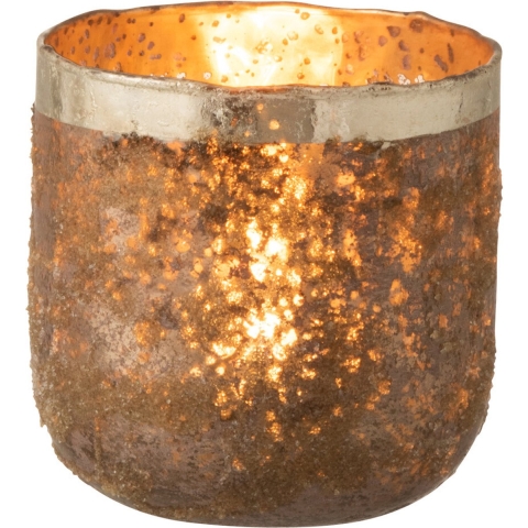 J-Line - Theelichthouder Rond Glas Oud Roze Medium Frosty - 13x13 CM