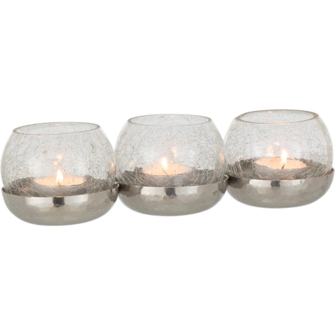 J-Line theelichthouder 3 Bol Craquele - glas|staal - zilver