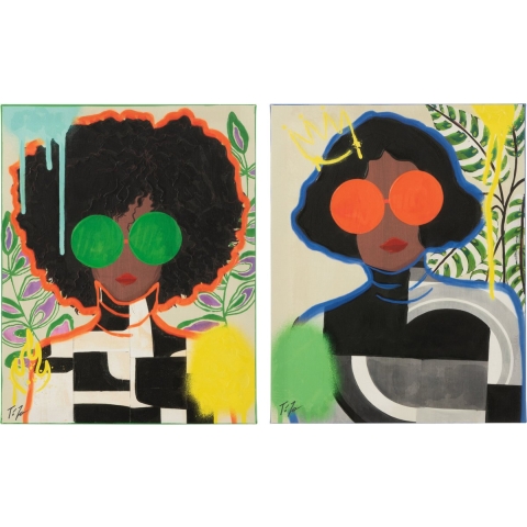 J-Line Wanddecoratie Vrouw Popart Canvas Mix Small Assortiment Van