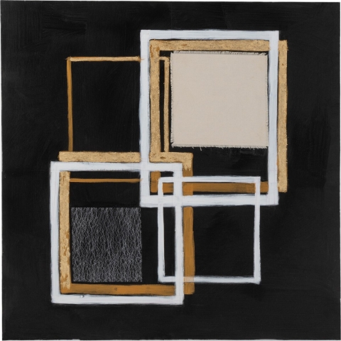 J-Line Schilderij Vierkant Canvas|Hout Zwart|Goud