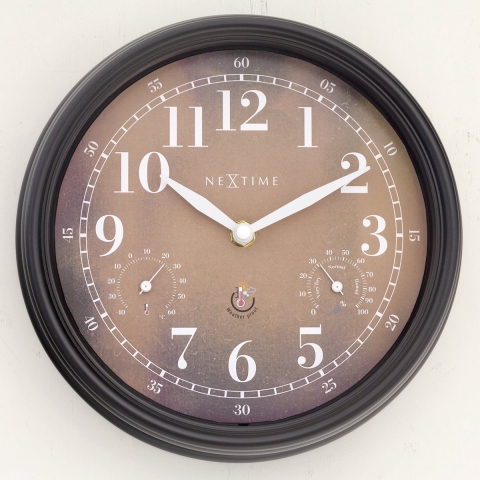 NeXtime - Weerstation - Wandklok - 23.5 cm -weersbestendig - bruin -