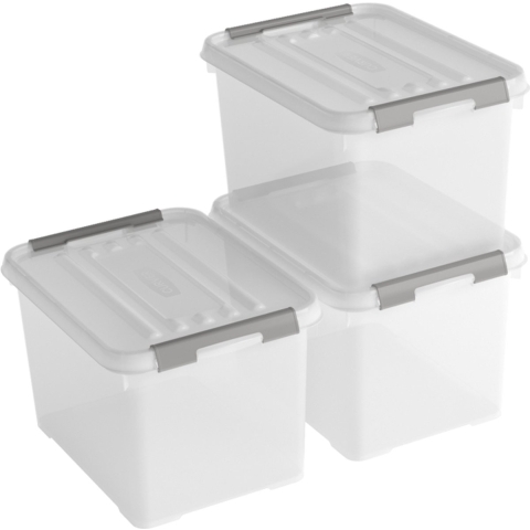 Curver Handy+ Opbergbox - 20L - 3 stuks - Transparant met deksel