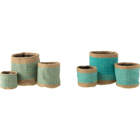 J-Line mand Rond + Band Jute - naturel|azuur - large - 2 stuks