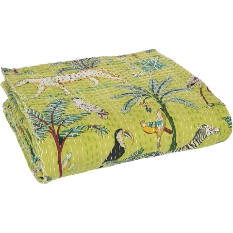 J-Line Plaid exotisch - katoen - groen - large - 270 x 220 cm