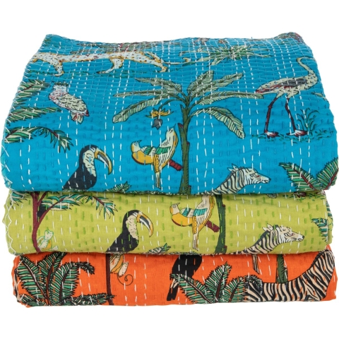 J-Line Plaid exotisch - katoen - oranje - large - 270 x 220 cm