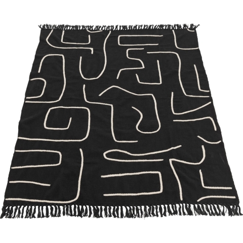 J-Line plaid Strepen|Bogen - katoen - zwart|wit - 180 x 130 cm