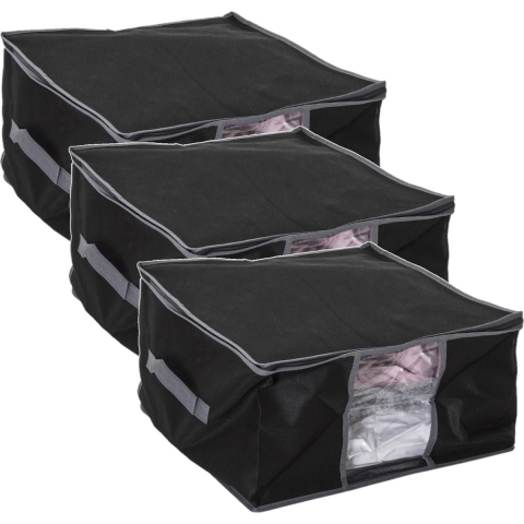 Dekbed/kussen opberghoes - 3x - zwart - vacuumzak - 40 x 40 x 25 cm - opberghoes -