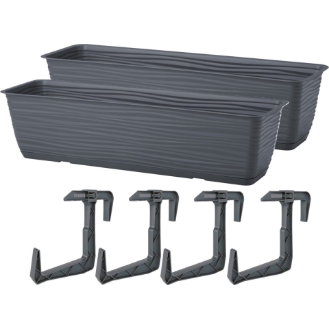 Balkon plantenbak Balustrade - 2x - incl ophangbeugels - kunststof - antraciet - L50 x B17 x H14 cm -