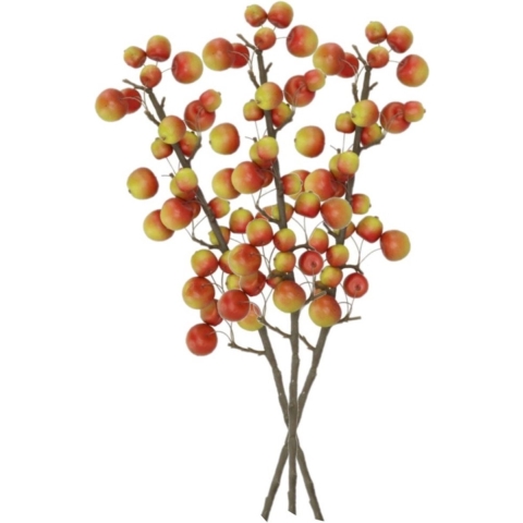 Kunstbloem fruit tak met appels - 3x - 66 cm - rood/groen - Kunst zijdebloemen -