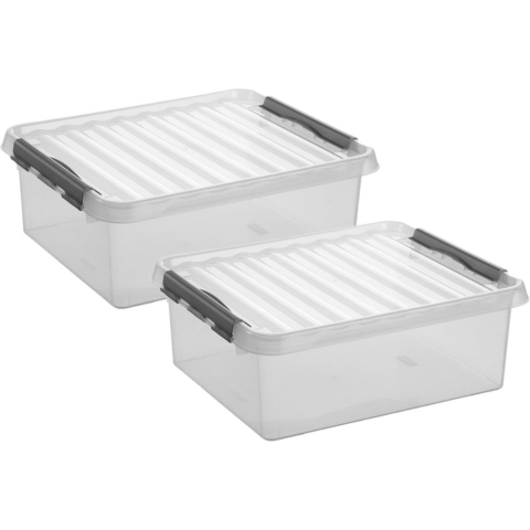 2x stuks sunware q-line opberg box/opbergdoos - 25 liter - 50 x 40 x 18 cm - kunststof - transparant -