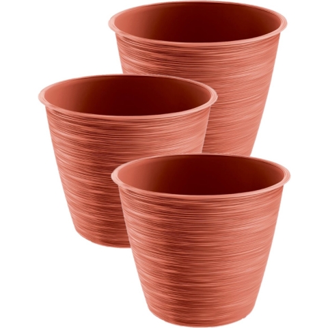 Plantenpot/bloempot Paintstripe - 3x stuks - kunststof - rood - 25 x 30 cm - stijlvol - binnen/buite -