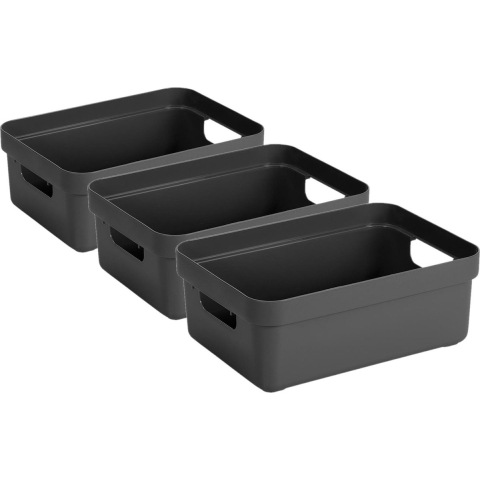 Sunware Opbergbox - 6x - kunststof - antraciet - 9 liter - Opbergbakken - Opbergmanden -