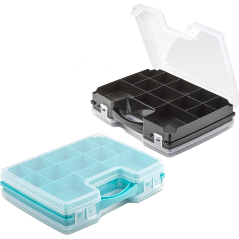 Forte Plastics - 4x Opberg vakjes doos/Sorteerbox - 21-vaks kunststof - 28 x 21 x 6 cm - zwart/blauw -