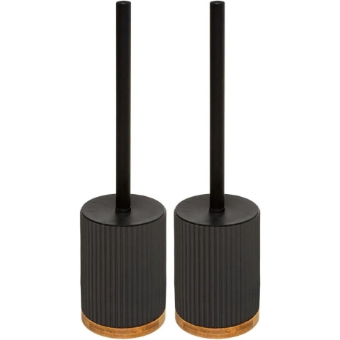 2x stuks WC-/toiletborstel met houder rond zwart polyresin/steen 40 cm -
