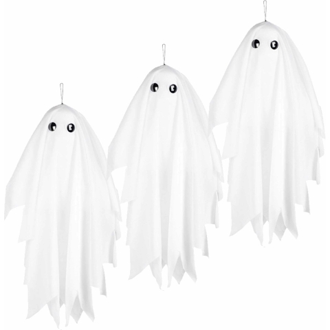 Set van 3x stuks hangende horror decoratie spook 48 cm met beweging en geluid -