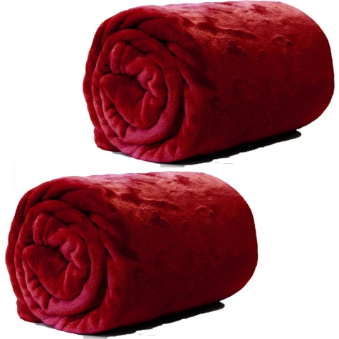 Enzo Fleece dekens/plaids 2 stuks 130 x 180 cm - fluweel rood -