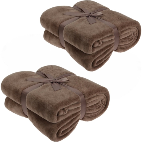 Fleece dekens/plaids - 2x - bruin - 180 x 230 cm -