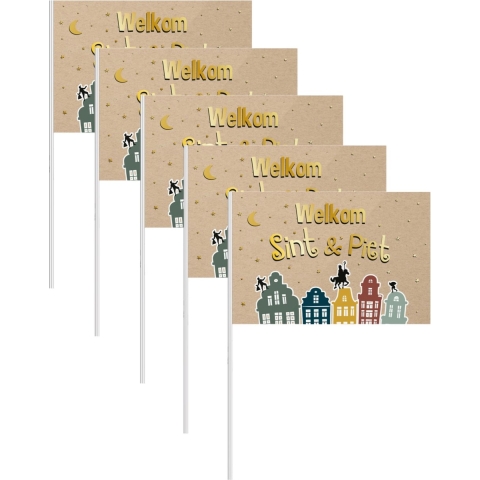 Pakket van 25x stuks Sinterklaas zwaaivlaggetjes Welkom Sint en Piet 30 x 20 cm -