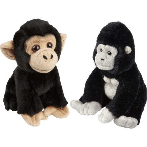 Apen serie zachte pluche knuffels 2x stuks - Gorilla en Chimpansee aap van 18 cm -