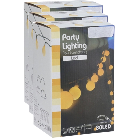 3x stuks buiten feestverlichting met 80 lampjes warm wit 16m -