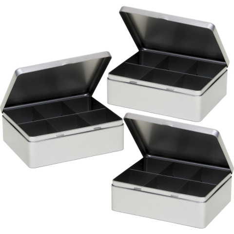 Zilveren 6- 3x stuks -vaks theedoos/theekist - 20 x 16 x 7 cm - Keuken accessoires - Theezakjes bewa -