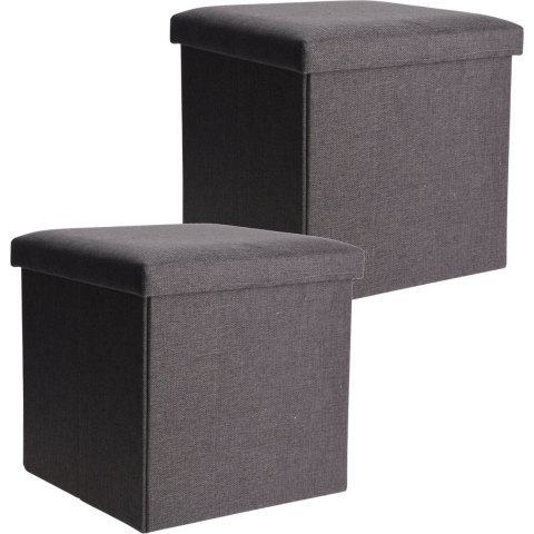 Poef/hocker/krukje - 2x - opbergbox - grijs - polyester - 38 x 38 cm - opvouwbaar -