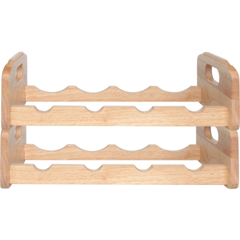 Wijnrek voor 4x flessen - 2x - hout kleur - stapelbaar - 45 x 22 x 12 cm -