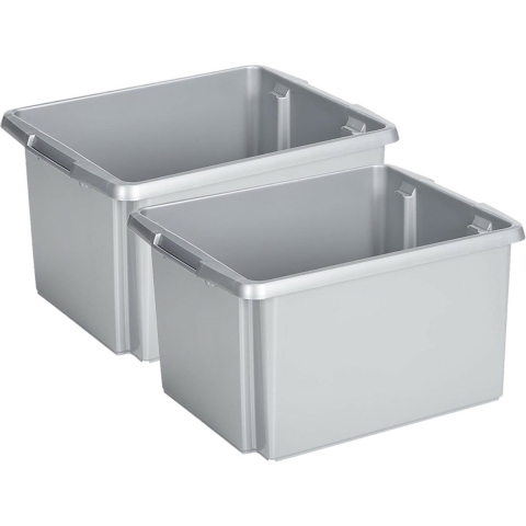 Sunware Opslagbox - 4 stuks - kunststof 32 liter lichtgrijs 45 x 36 x 24 cm -
