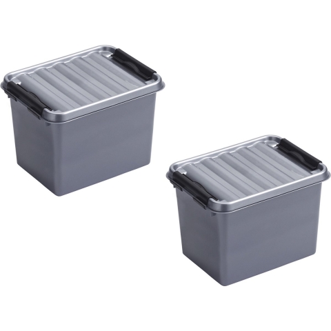 5x stuks sunware q-line opberg box/opbergdoos - 3 liter - 20 x 15 x 14 cm - kunststof - grijs -