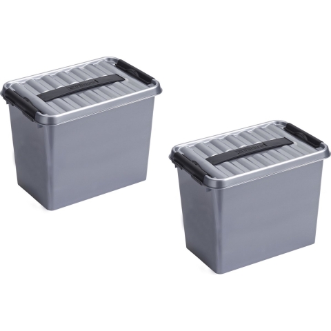 3x stuks sunware q-line opberg box/opbergdoos - 9 liter - 30 x 20 x 22 cm - kunststof - grijs -