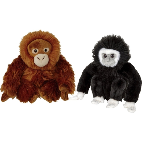 Apen serie zachte pluche knuffels 2x stuks - Orang Utan en Gibbon Aapje van 18 cm -