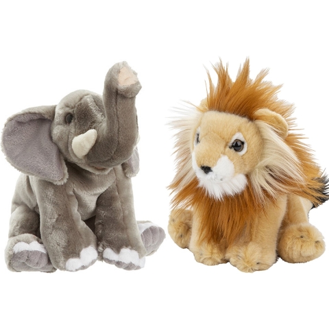 Zachte pluche knuffels 2x stuks - Leeuw en Olifant van 18 cm -