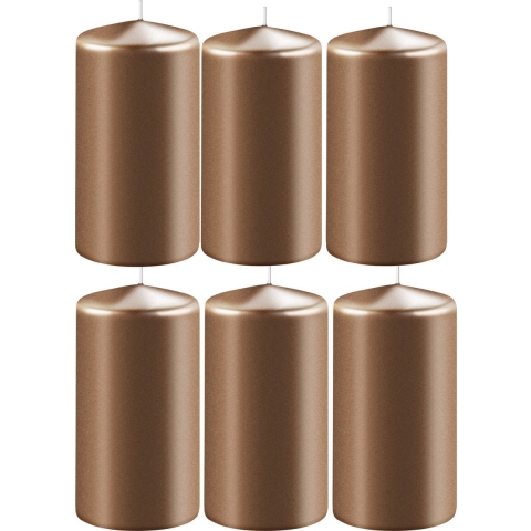 6x Metallic koperen cilinderkaarsen/stompkaarsen 6 x 8 cm 27 branduren -