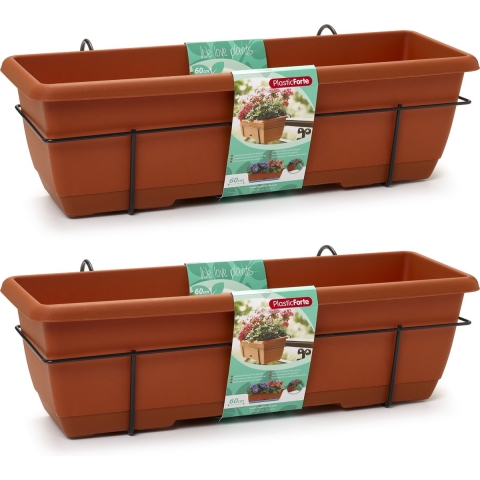 2x Balkon plantenbak/bloembak terracotta 60 cm met hanger -