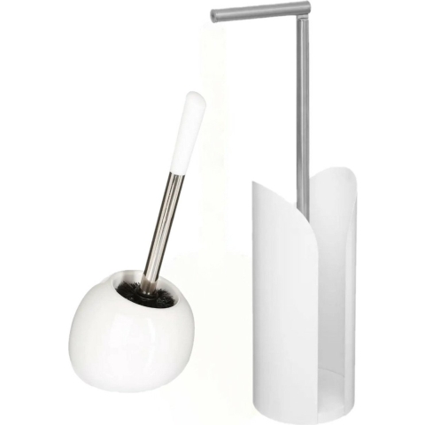 WC-/toiletborstel met toiletrolhouder set wit -