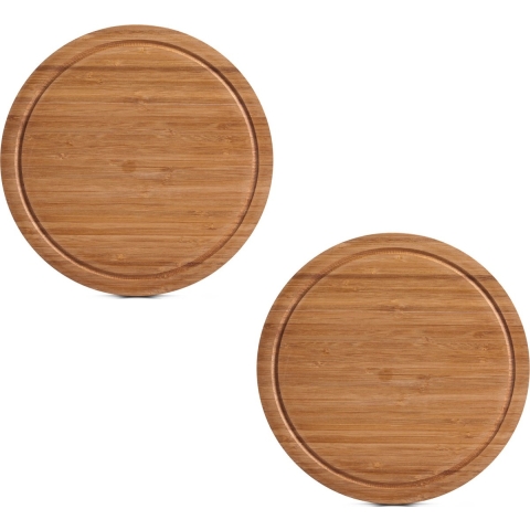 Snijplanken- 2x - rond - d30 cm - bamboe hout - met sapgroef - serveerplank - broodplank -