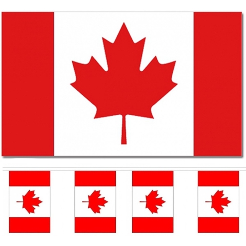 Landen vlaggen versiering set - Canada - Vlag 90 x 150 cm en vlaggenlijn 9 meter -