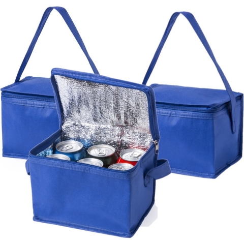 Koeltas - 10x - klein - lunch / blikjes - blauw - 21 x 15 x 15 cm - draagriem - 4 liter inhoud -