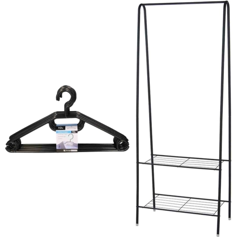 Set van kledingrek met plank en kledinghangers - metaal - 152 cm -