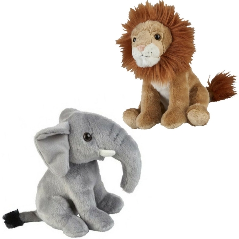 Knuffeldieren set leeuw en olifant pluche knuffels 18 cm -