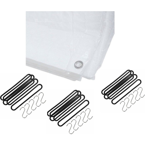 Afdekzeil / dekzeil wit 3 x 5 meter met 15x spanrubbers en S-haken -