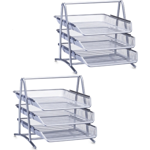 2x Zilveren brievenbakken/postbakken sorteerrekken van draadmetaal/mesh 35 x 27 cm -