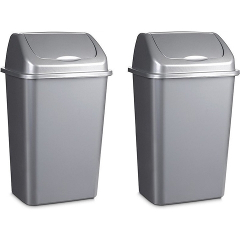Afvalemmer/vuilnisemmer 30 liter - 2x stuks - zilver - met deksel - 34 x 27 x 58 cm - kunststof - Vu -