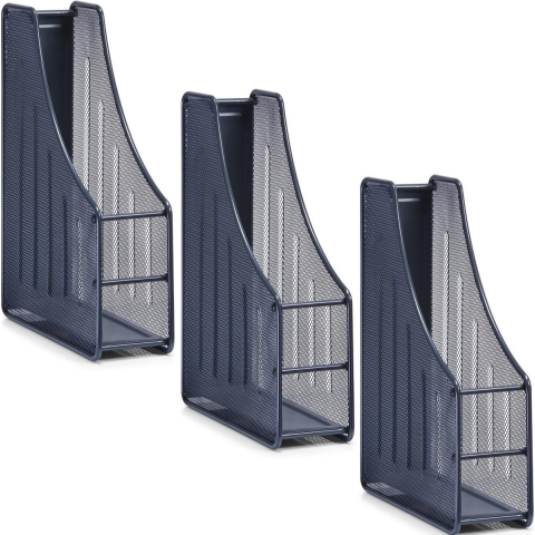Lectuurbak/documenten opbergbak - 4x - antraciet grijs - draad metaal - L9 x B27 x H35 cm -