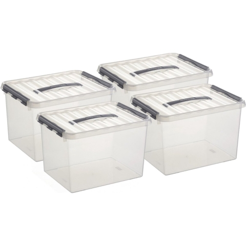 Set van 4x stuks sunware q-line opberg box/opbergdoos - 22 liter - 40 x 30 x 26 cm - kunststof - tra -