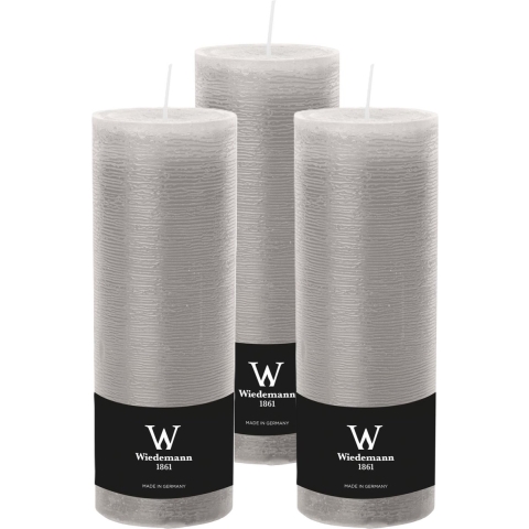 Cilinderkaars/stompkaars hoog - 3x - rustieke kaars - lichtgrijs - 7 x 22 cm - 98 branduren -