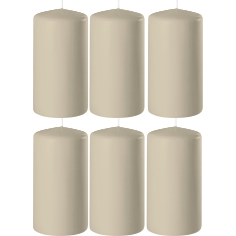 8x Beige cilinderkaarsen/stompkaarsen 6 x 10 cm 36 branduren -