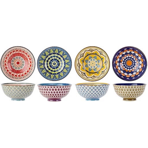 8x Oosterse soepkommen/serveerschalen gekleurd van porselein 12 cm rond -